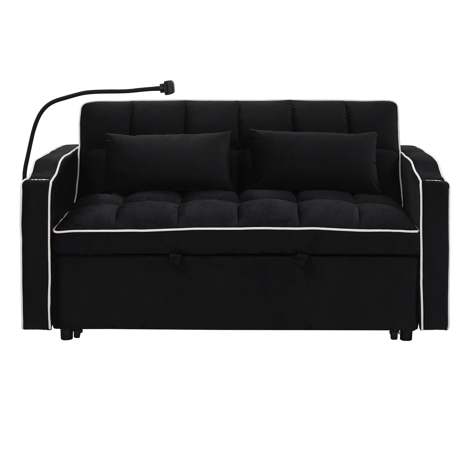 3 in 1 Convertible Sleeper Sofa Bed Loveseat Sofa Couch Pull Out Sofa Bed Black