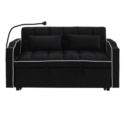 3 in 1 Convertible Sleeper Sofa Bed Loveseat Sofa Couch Pull Out Sofa Bed Black