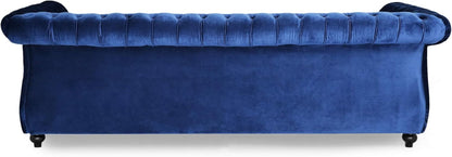 Great Deal Furniture  Chesterfield Tufted Jewel Toned Velvet Sofa with Scroll Arms, Navy Blue