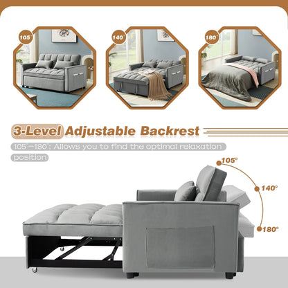 4-In-1 Convertible Futon Sofa Bed, Pull Out Couch Beds Loveseat Sleeper, Gray Velvet