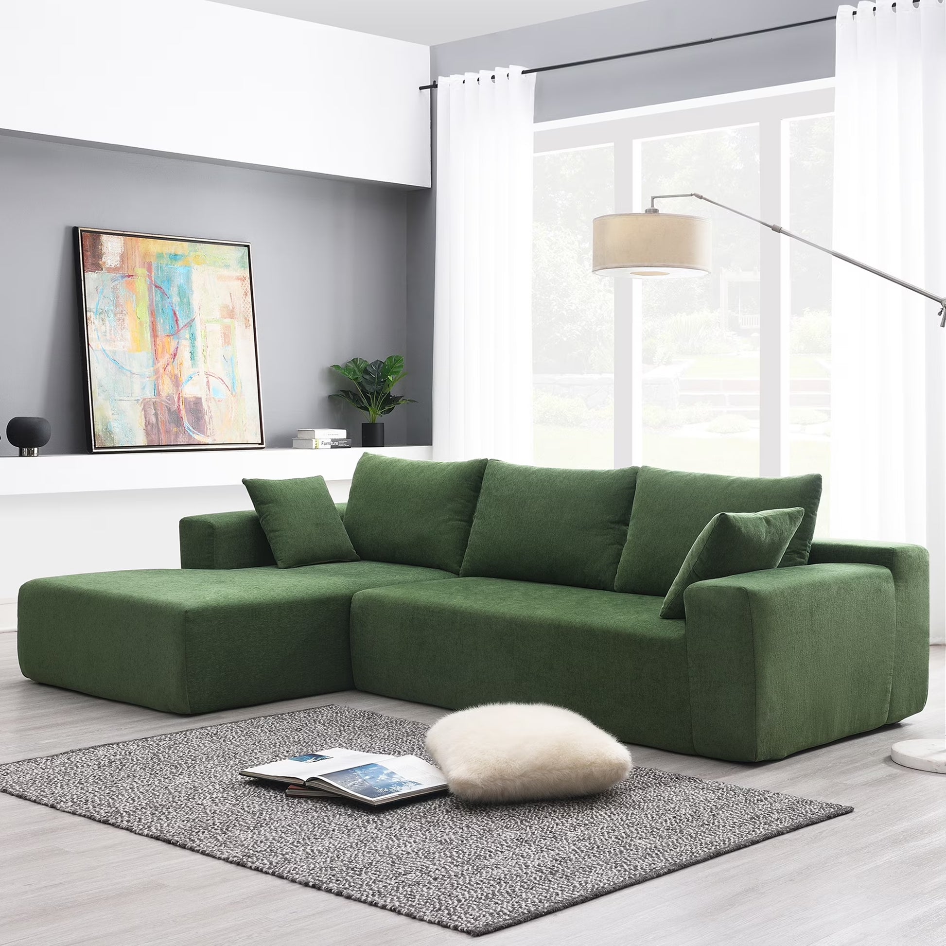 109" Modular Sectional Sofa, L Shaped Modern Couch Upholstered Sleeper Sofa Minimalist Style Couch Living Room Sofa Set for Living Room, Green