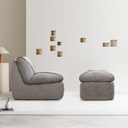 35.4"W Accent Chair, Upholstered Beanbag Sofa Chair, Modern Single Chair Accent Chair for Living Room Bedroom with Ottoman, Stone Gray