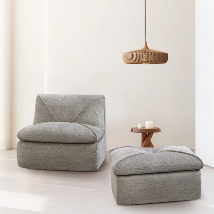 35.4"W Accent Chair, Upholstered Beanbag Sofa Chair, Modern Single Chair Accent Chair for Living Room Bedroom with Ottoman, Stone Gray