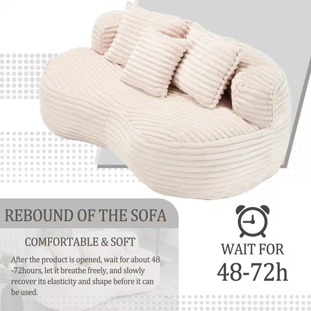 64 In. Armless Corduroy Curved Upholstered Oversized Sofa in Bege Modern Comfy Lounge Couch Loveseat Sleeper Chair Sofa