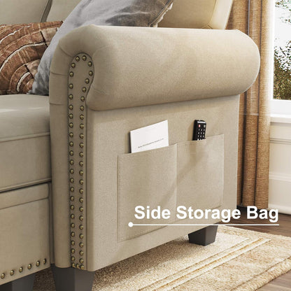 Convertible Sectional Sofa, L Shaped Couch with Storage Ottoman, Reversible Sectional Sofa Couch for Living Room, Dark Khaki