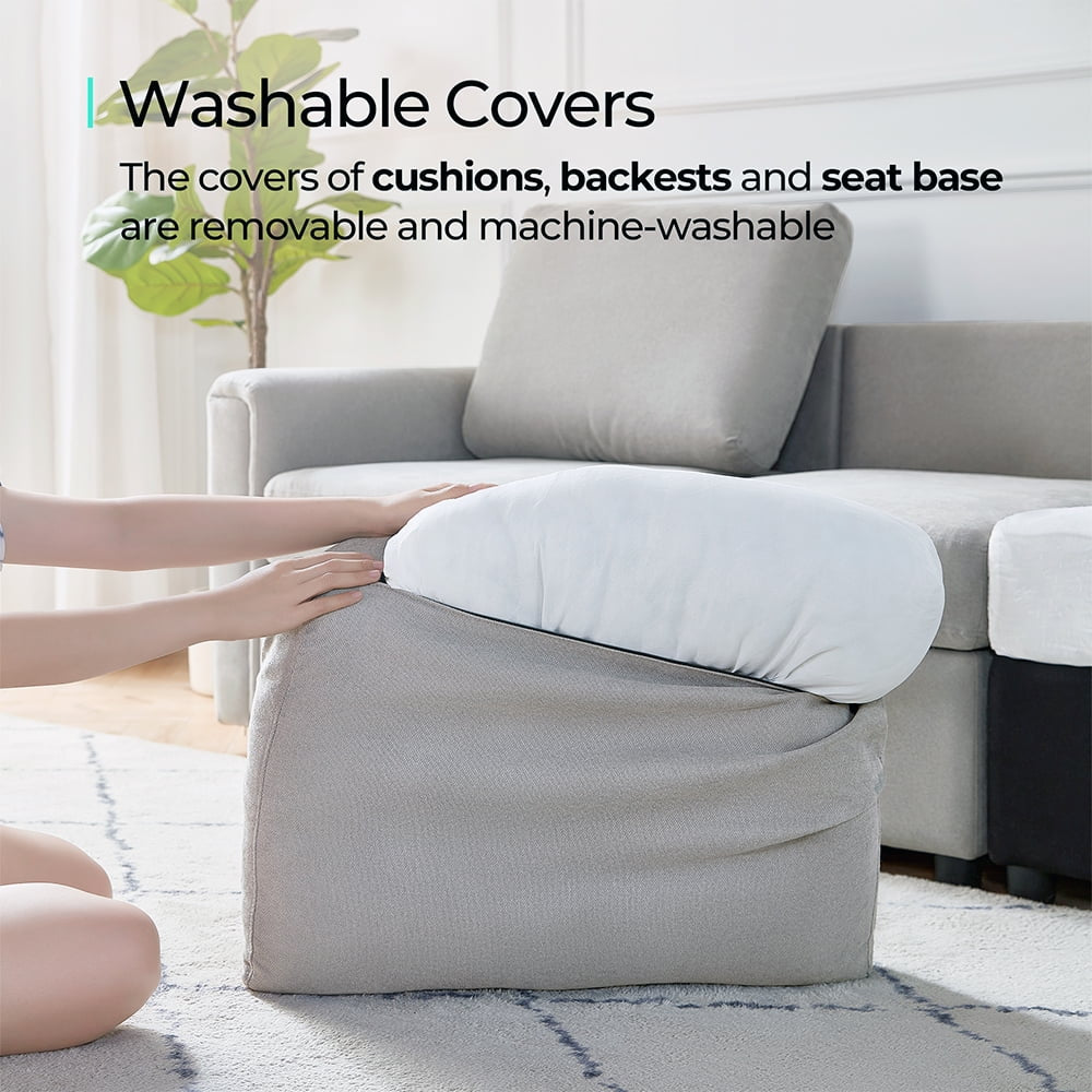 Modular Couches and Sofas Sectional with Storage, 6 Seat Sectional Sofa for Living Room, U Shaped Sectional Couch with Reversible Chaises, Light Gray