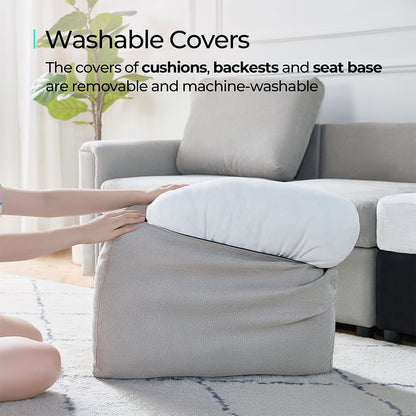 Modular Couches and Sofas Sectional with Storage, 6 Seat Sectional Sofa for Living Room, U Shaped Sectional Couch with Reversible Chaises, Light Gray