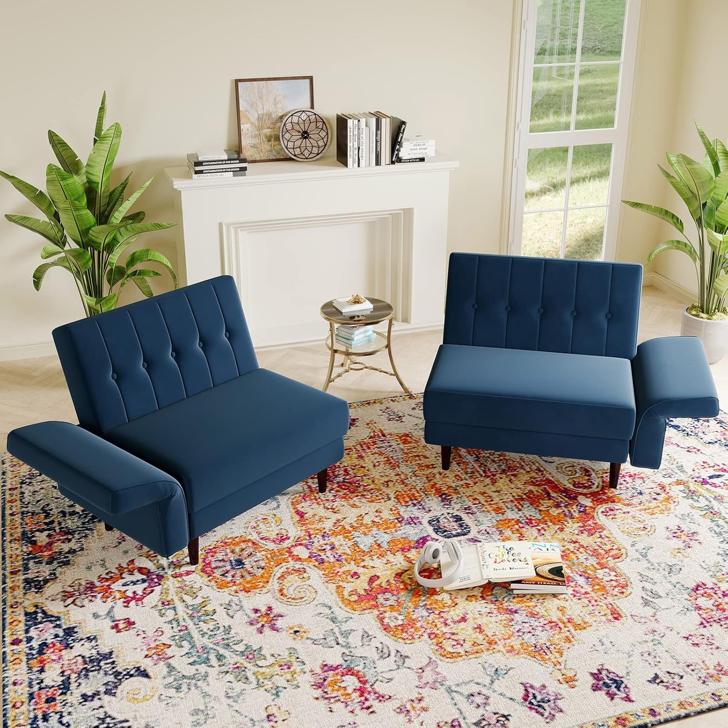 Velvet Convertible Futon Sofa Bed Memory Foam Futon Couch Sleeper Sofa Blue