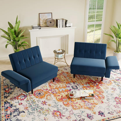 Velvet Convertible Futon Sofa Bed Memory Foam Futon Couch Sleeper Sofa Blue