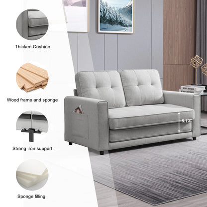 Loveseat Sleeper Sofa, 55.5"*84.5" Convertible Futon Sofa Bed with Pull Out Couch, Folding Couch Bed,Linen, Light Grey