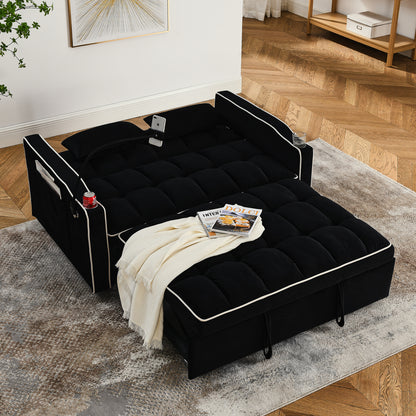 3 in 1 Convertible Sleeper Sofa Bed Loveseat Sofa Couch Pull Out Sofa Bed Black