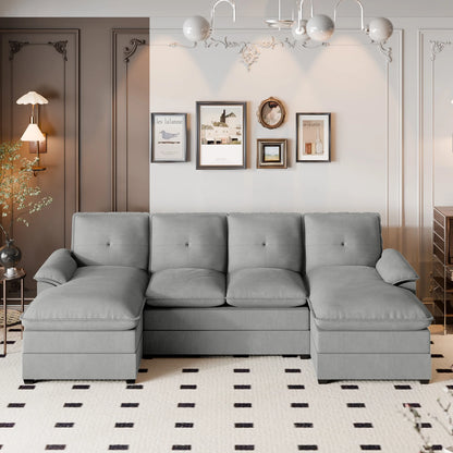Sectional Sofa Couches Set Oversized U Shaped Sleeper Bed Couch with Double Chaise 4-Seat Cloud Couch for Living Room Home Apartment Light Gray