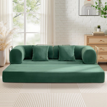 78.7" W Combination Sofa, High Rebound Density Sponge Sofa Couch, Two Forms Floor Couch Three Seats Sofa Bed for Living Room, Bedroom, Green