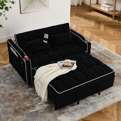 3 in 1 Convertible Sleeper Sofa Bed Loveseat Sofa Couch Pull Out Sofa Bed Black