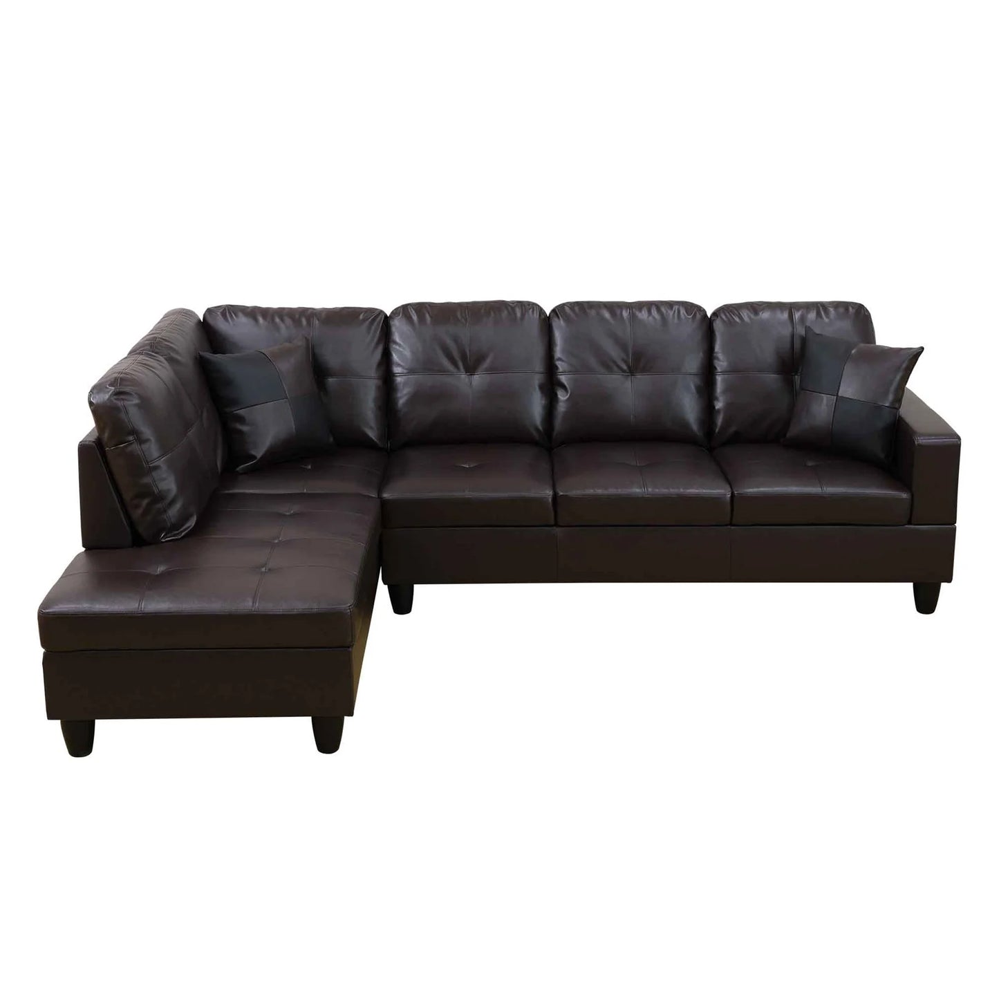 Modern Faux Leather Sectional Couch and Sofa Set, L Shaped Sectional Sofa with 17.5" Back Height, Living Room Furniture Sets, Brown(No Ottoman)