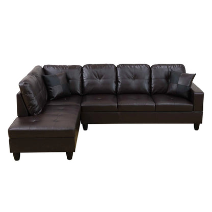 Modern Faux Leather Sectional Couch and Sofa Set, L Shaped Sectional Sofa with 17.5" Back Height, Living Room Furniture Sets, Brown(No Ottoman)