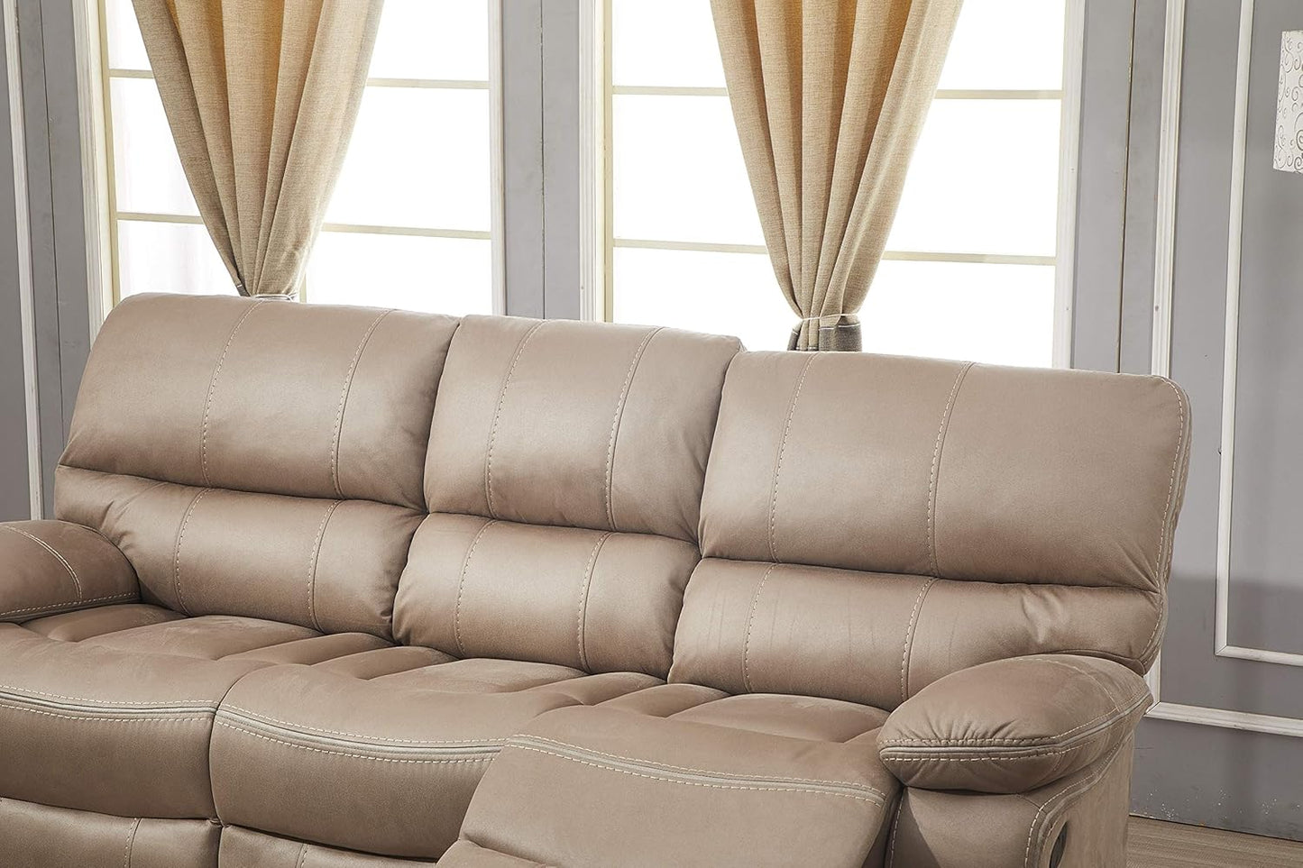 Microfiber Reclining Sofa Couch Set Living Room Set 8007 (Taupe, Sofa+Loveseat+Recliner)