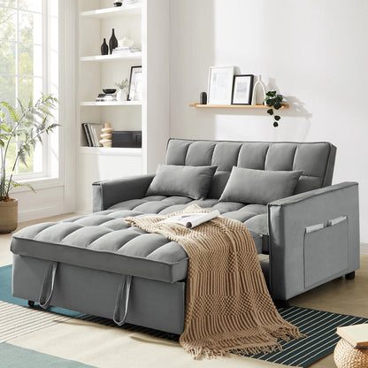 4-In-1 Convertible Futon Sofa Bed, Pull Out Couch Beds Loveseat Sleeper, Gray Velvet