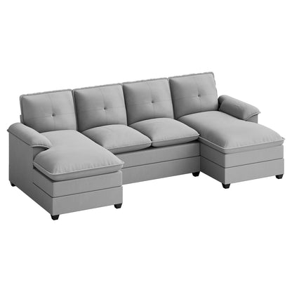 Sectional Sofa Couches Set Oversized U Shaped Sleeper Bed Couch with Double Chaise 4-Seat Cloud Couch for Living Room Home Apartment Light Gray