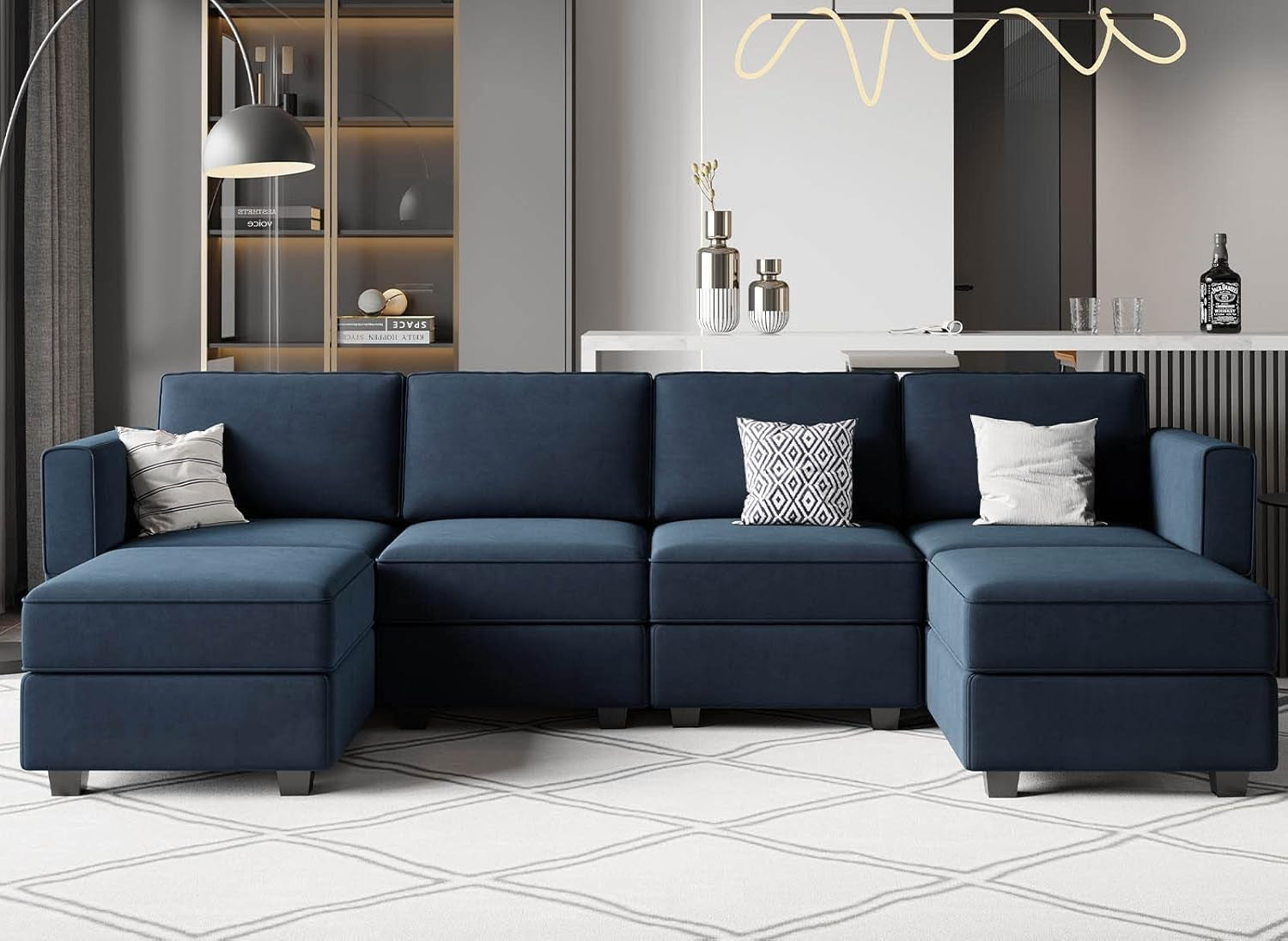 Modular Sectional Sofa U Shaped Velvet Couch with Reversible Chaise Oversized Couch with Ottoman Blue…