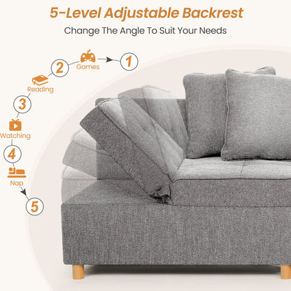 4-In-1 Convertible Sofa Chair Bed, Linen Sleeper Chair for Small Space, Futon Sofa Bed with 5 Adjustable Backrest, Single Small Couch for Living Room Bedroom Apartment, Gray