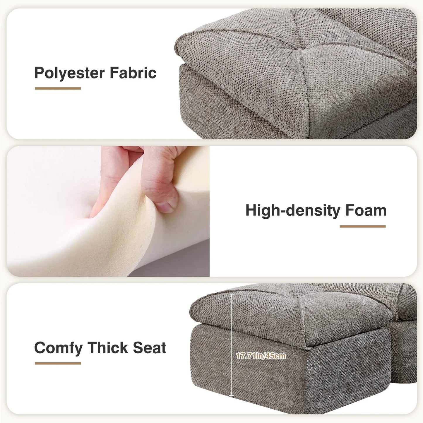 35.4"W Accent Chair, Upholstered Beanbag Sofa Chair, Modern Single Chair Accent Chair for Living Room Bedroom with Ottoman, Stone Gray