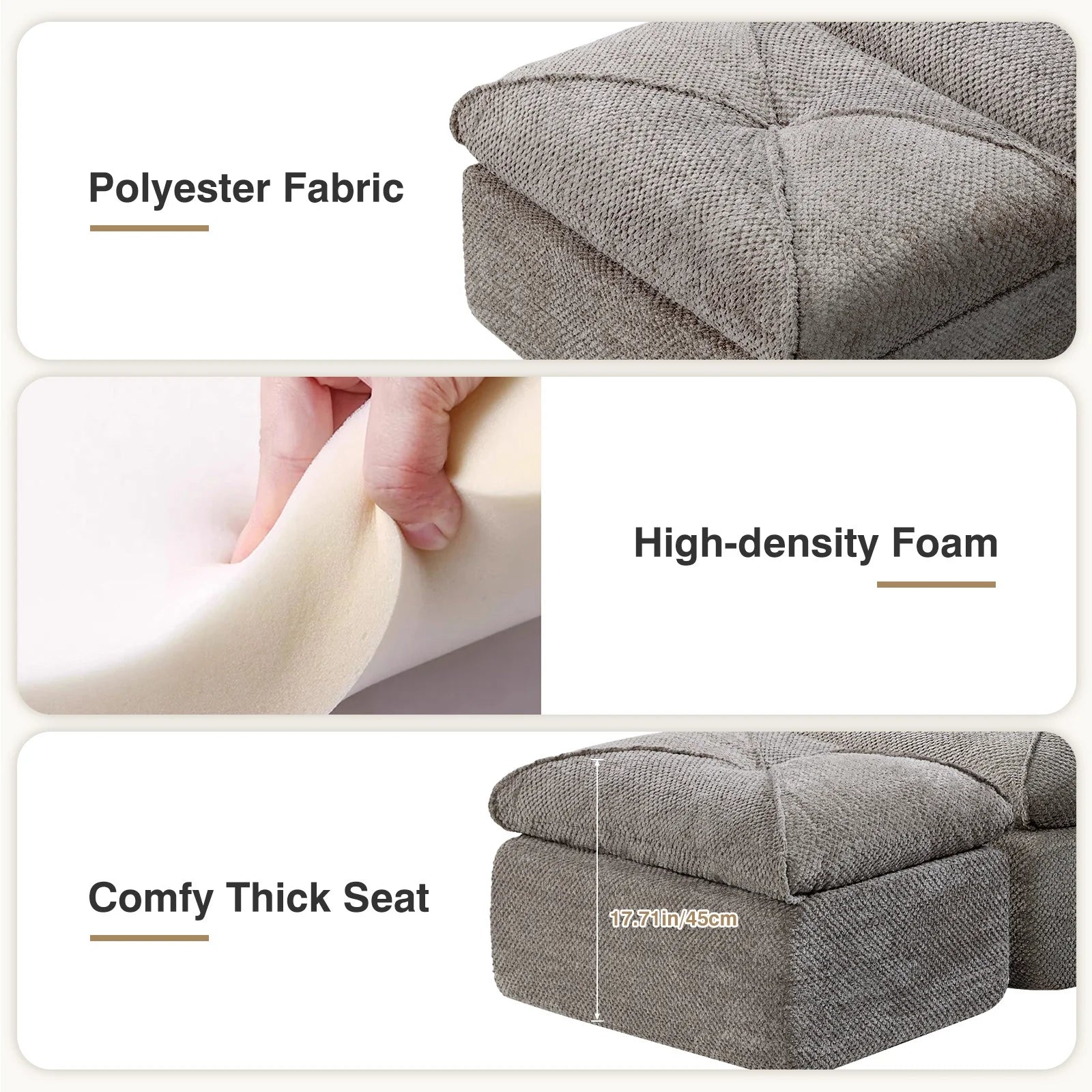 35.4"W Accent Chair, Upholstered Beanbag Sofa Chair, Modern Single Chair Accent Chair for Living Room Bedroom with Ottoman, Stone Gray