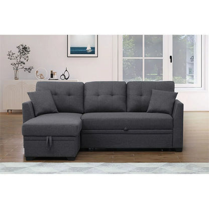 3 Seater L-Shaped Sofa with Pull-Out Sleeper Sofa, Sofa with Storage Recliner for Living Room, Bedroom, Apartment Small Combination Sofa, Dark Gray