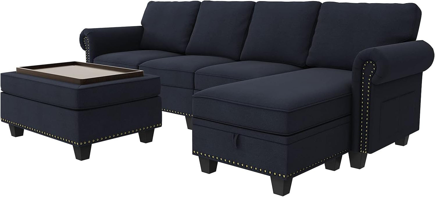 Convertible Sectional Sofa Couch, L Shaped Sofa with Storage Ottoman, Reversible Couch for Living Room, Denim Blue