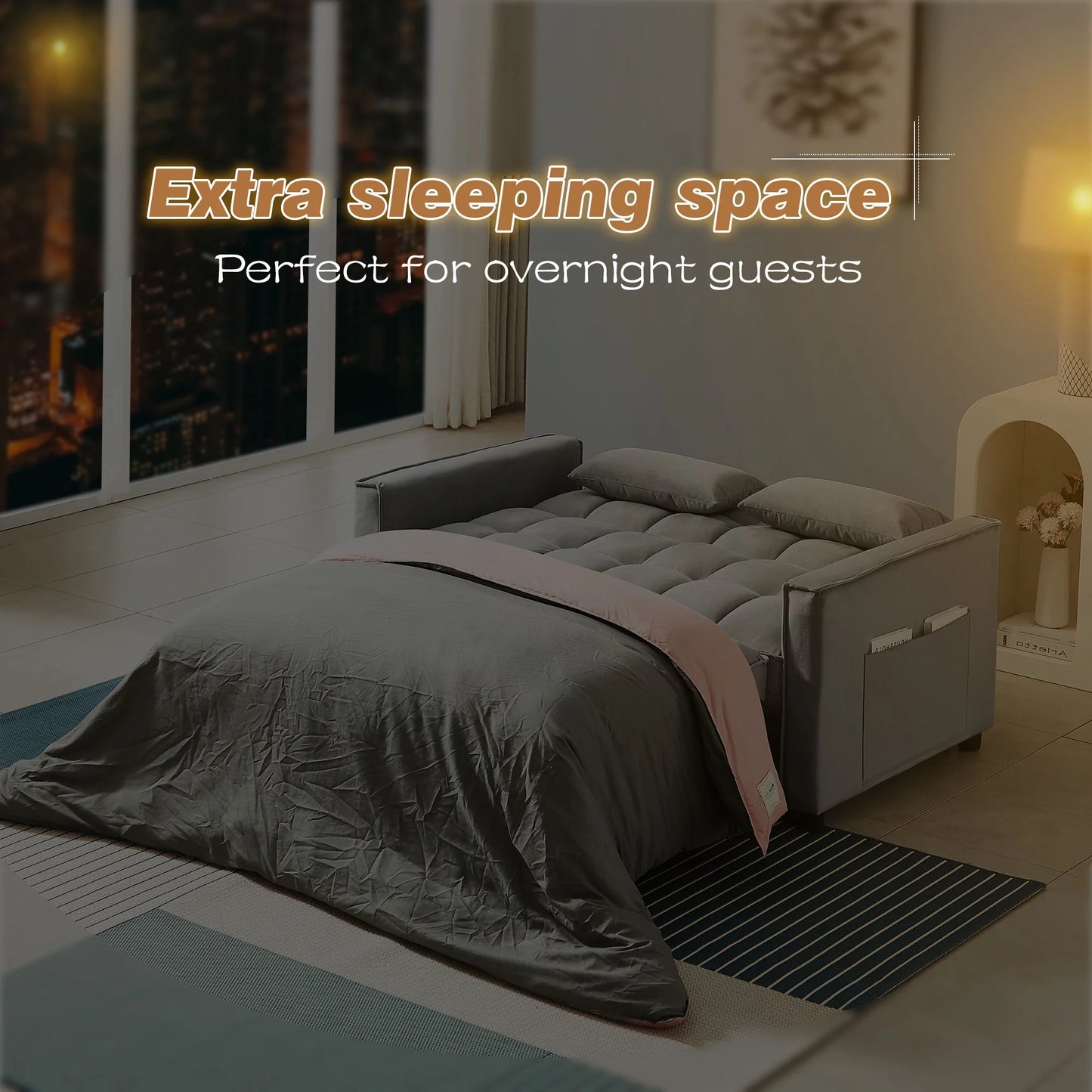 4-In-1 Convertible Futon Sofa Bed, Pull Out Couch Beds Loveseat Sleeper, Gray Velvet